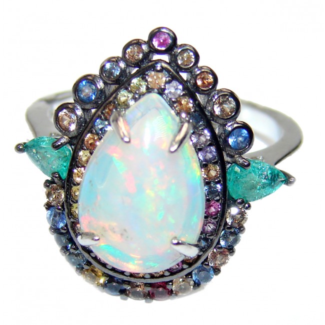 Precious 11.5 carat Ethiopian Opal .925 Sterling Silver handcrafted ring size 8