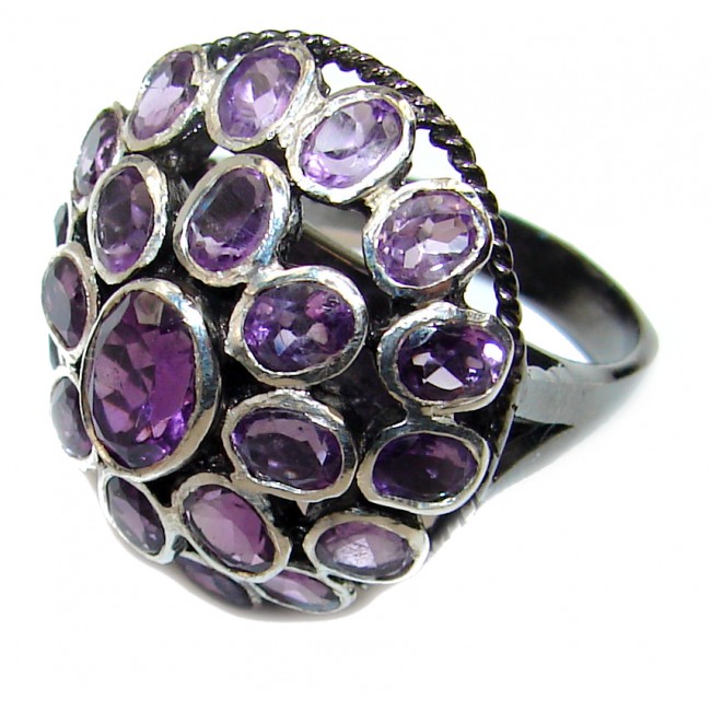 Purple Beauty 12.5 carat authentic Amethyst black rhodium over .925 Sterling Silver Ring size 6 3/4
