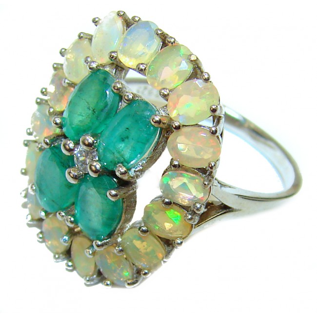 Authentic Ethiopian Opal Emerald .925 Sterling Silver handmade Ring s. 7