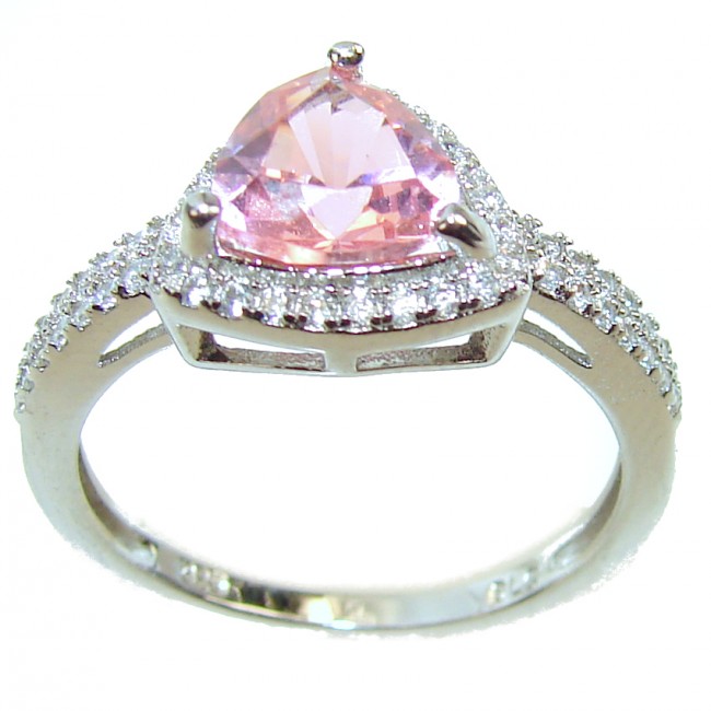 Exceptional trilliant cut Morganite 14K Rose Gold over .925 Sterling Silver handcrafted ring s. 7