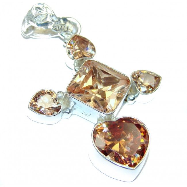 Golden Cubic Zirconia .925 Sterling Silver LARGE Pendant