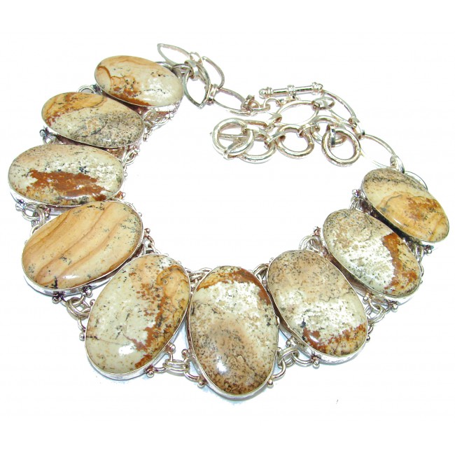 Chunky Handcrafted AAA quality Picture Jasper Sterling Silver Necklace
