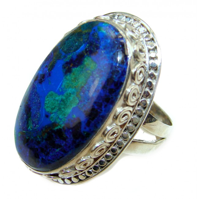 Large Authentic Chrysocolla .925 Sterling Silver handcrafted ring size 11