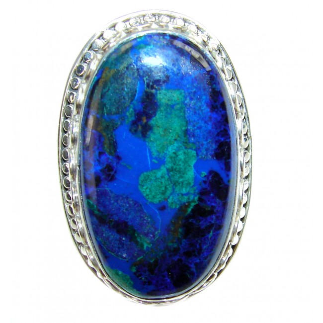 Large Authentic Chrysocolla .925 Sterling Silver handcrafted ring size 11