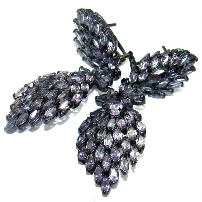 Luxury Authentic Amethyst black rhodium over .925 Sterling Silver handmade Long earrings