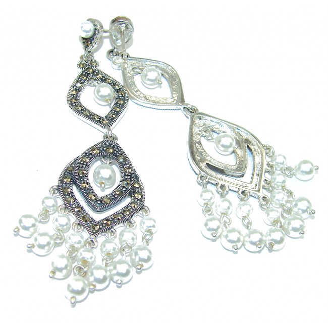 Exotic Beauty Pearl Marcasite .925 Sterling Silver handcrafted Earrings