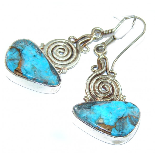 Solid Copper vains in Turquoise .925 Sterling Silver earrings