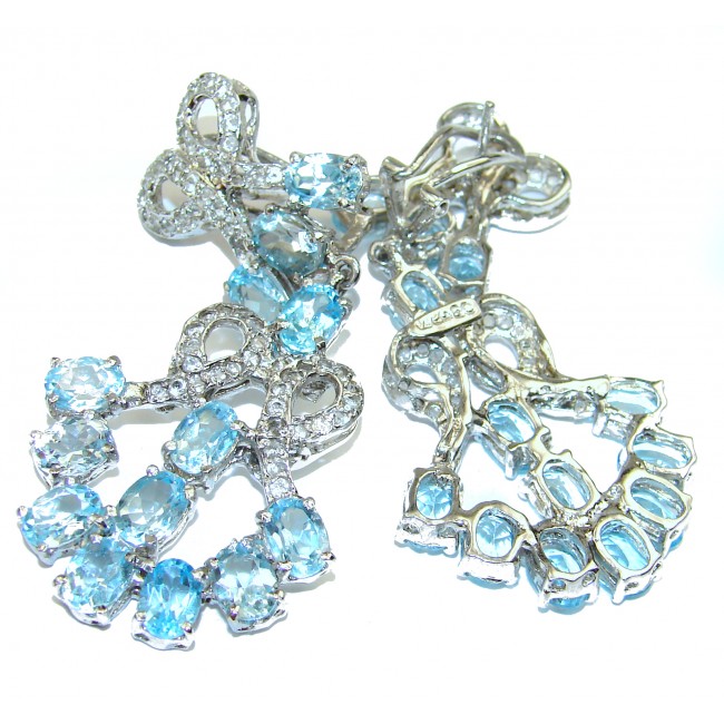 Huge Spectacular Swiss Blue Topaz .925 Sterling Silver handcrafted earrings