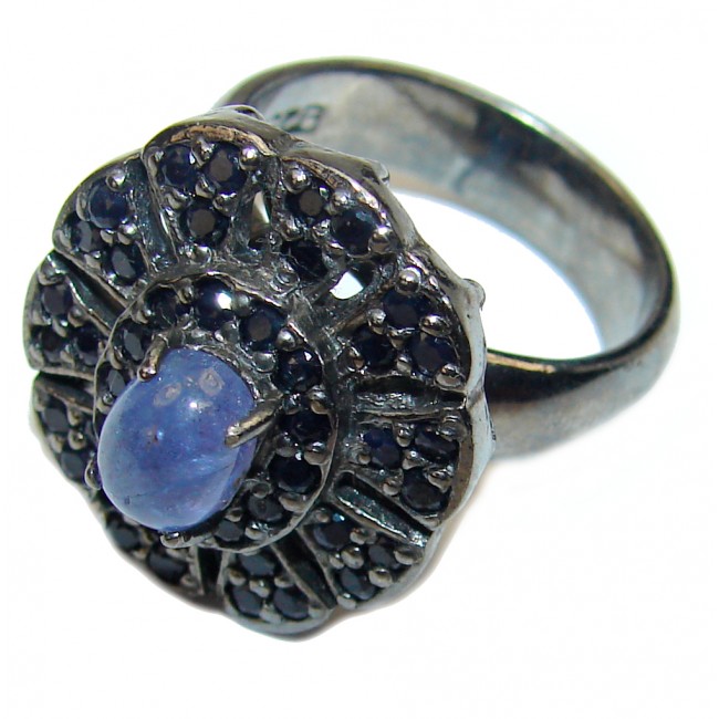 Authentic African Tanzanite black rhodium .925 Sterling Silver handmade Ring s. 8
