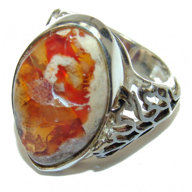 Excellent quality Mexican Opal .925 Sterling Silver handcrafted Ring size 6 adjustable