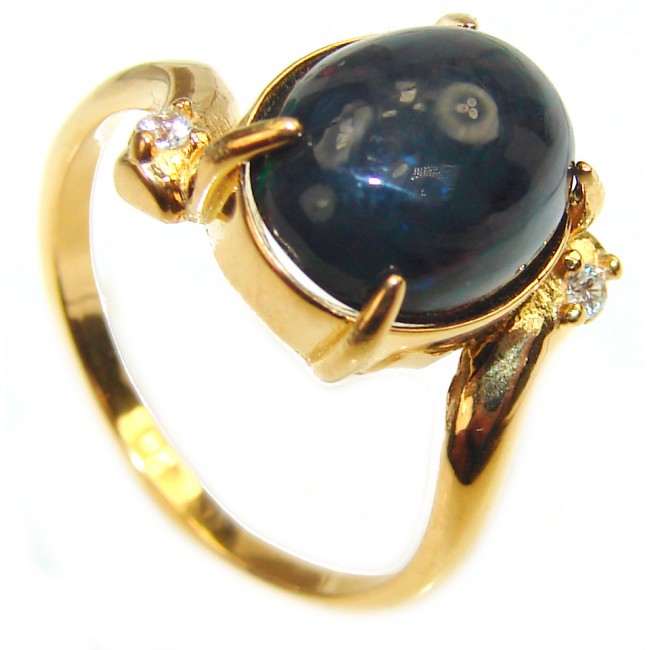 Vintage Design 4.2ctw Genuine Black Opal 14K Gold over .925 Sterling Silver handmade Ring size 7 1/4