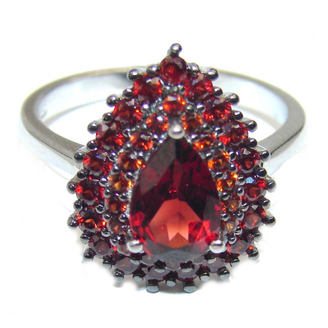 Victorian Style Garnet Ruby .925 Sterling Silver handcrafted ring; s. 8