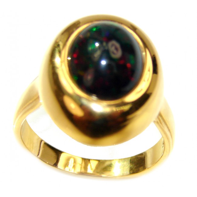Vintage Design 7.6ctw Genuine Black Opal 18K Gold over .925 Sterling Silver handmade Ring size 7 1/4