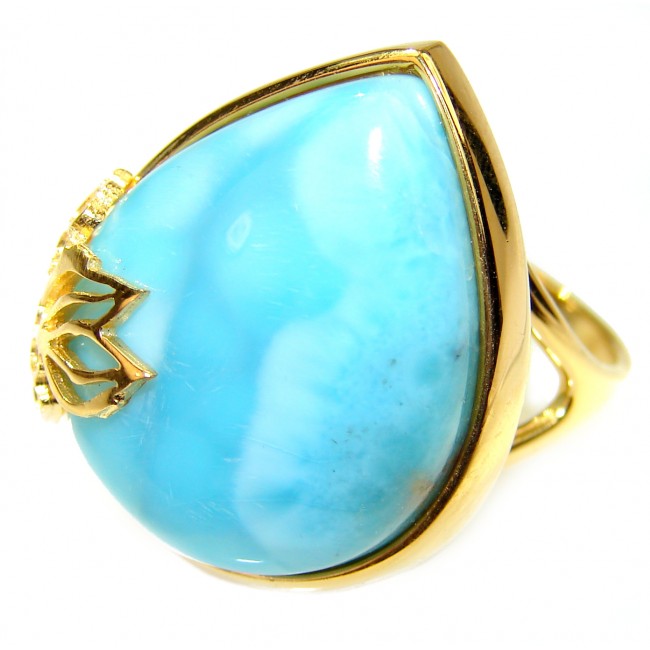 18.6 carat Larimar 18K Gold over .925 Sterling Silver handcrafted Ring s. 8 3/4