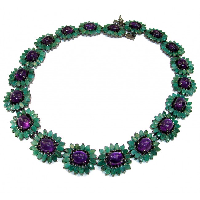 DIVINE PASSION authentic Amethyst Emerald black rhodium over over .925 Sterling Silver handcrafted necklace
