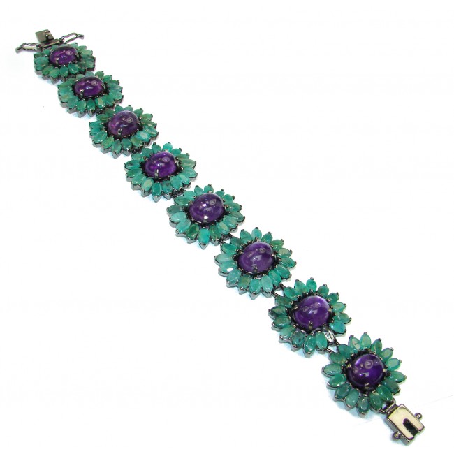 DIVINE PASSION authentic Amethyst Emerald black rhodium over over .925 Sterling Silver handcrafted Bracelet