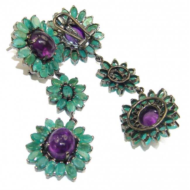 DIVINE PASSION authentic Amethyst Emerald black rhodium over over .925 Sterling Silver Earrings