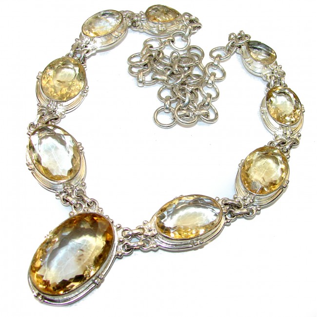 Large authentic Citrine .925 Sterling Silver handcrafted Statement necklace