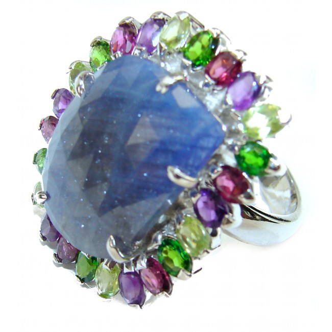 Huge Sapphire .925 Sterling Silver handcrafted Statement Ring size 8 1/4