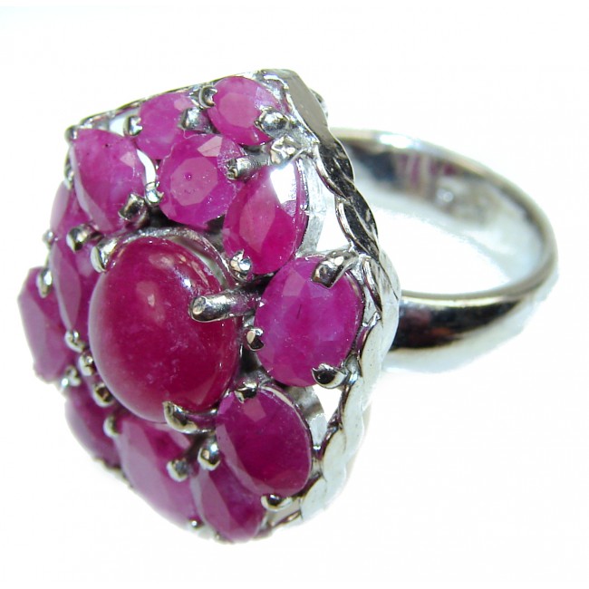 Victorian Style Juicy natural Ruby .925 Sterling Silver handcrafted ring; s. 8