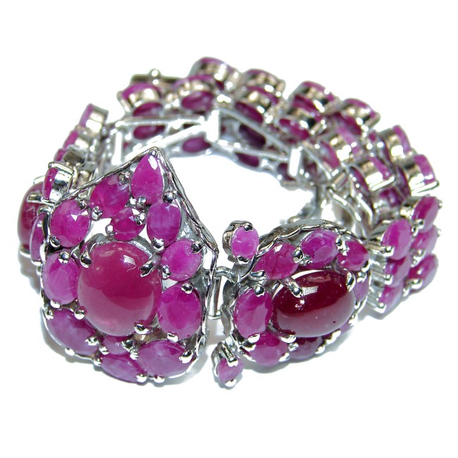 Luxurious Style Authentic Ruby .925 Sterling Silver handmade Large Bracelet