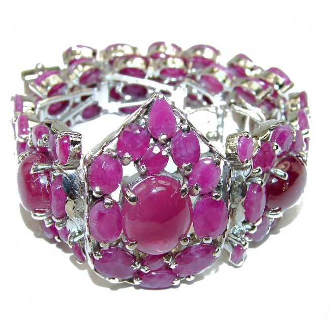 Luxurious Style Authentic Ruby .925 Sterling Silver handmade Large Bracelet