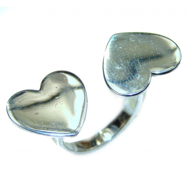 Spectacular 2 Hearts .925 Sterling Silver handmade ring size 5