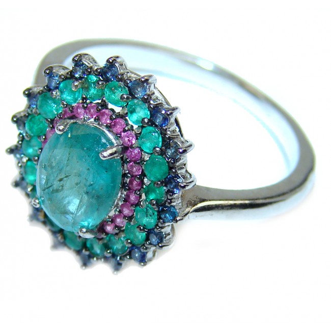 Emerald .925 Sterling Silver handmade Ring s. 8
