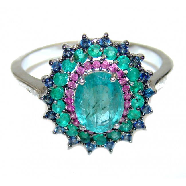 Emerald .925 Sterling Silver handmade Ring s. 8