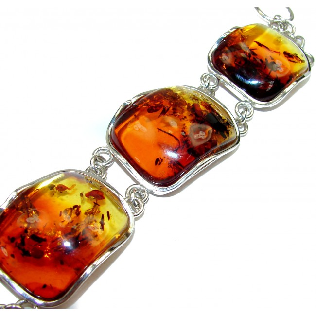 Beautiful Baltic Amber .925 Sterling Silver handcrafted Huge Bracelet