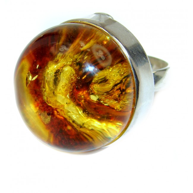 Authentic best quality Baltic Amber .925 Sterling Silver handcrafted ring; s. 7 adjustable