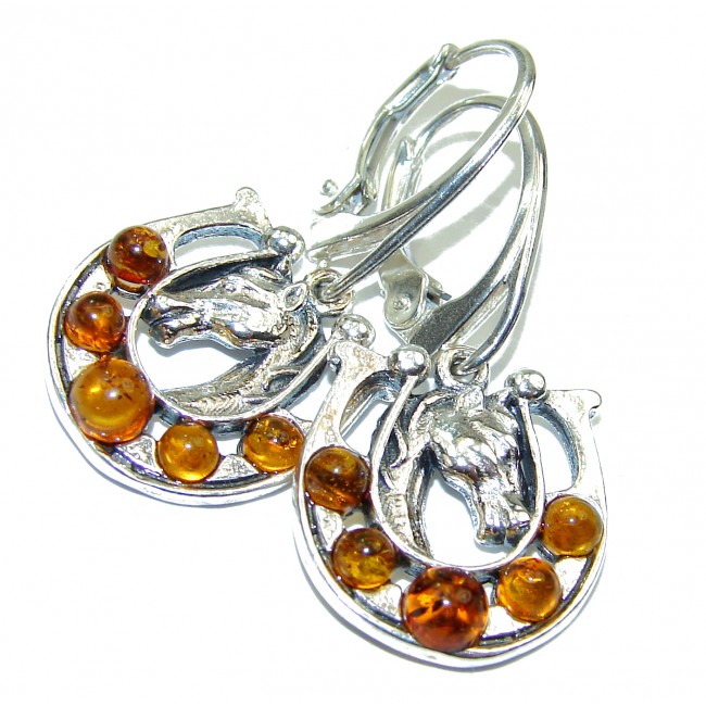 Horseshoe Baltic Polish Amber .925 Sterling Silver earrings