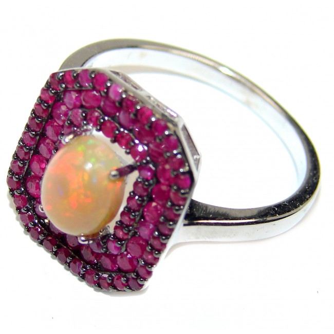 Incredible Genuine 4.5 carat Ethiopian Opal Ruby .925 Sterling Silver handmade Ring size 9