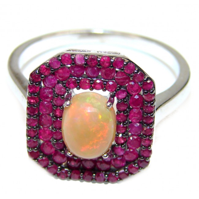 Incredible Genuine 4.5 carat Ethiopian Opal Ruby .925 Sterling Silver handmade Ring size 9