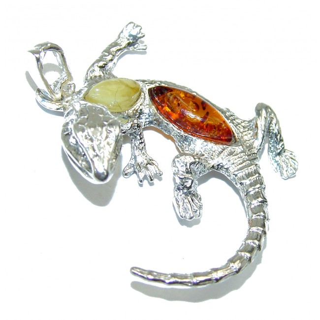 Lizard Amber .925 Sterling Silver handmade Pendant