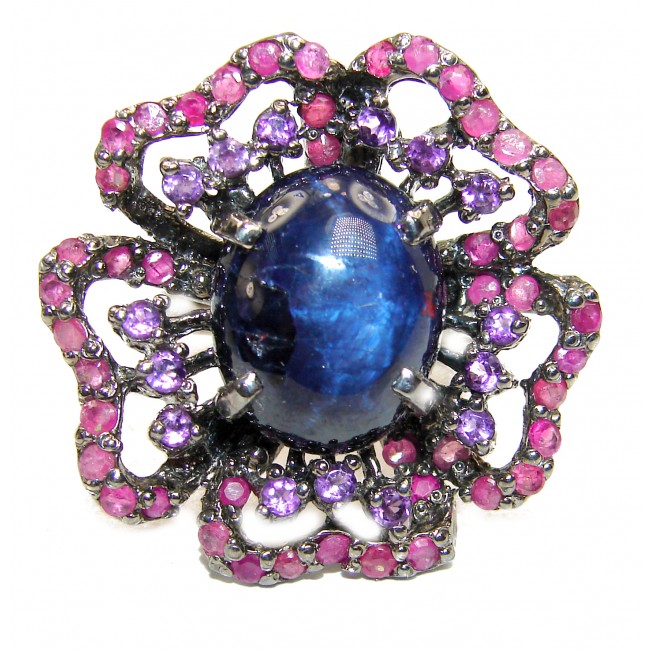 Sapphire Star Amethyst Ruby .925 Sterling Silver handcrafted Statement Ring size 7