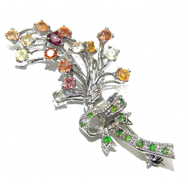 Spectacular multi color Sapphire .925 Sterling Silver handmade Pendant Brooch