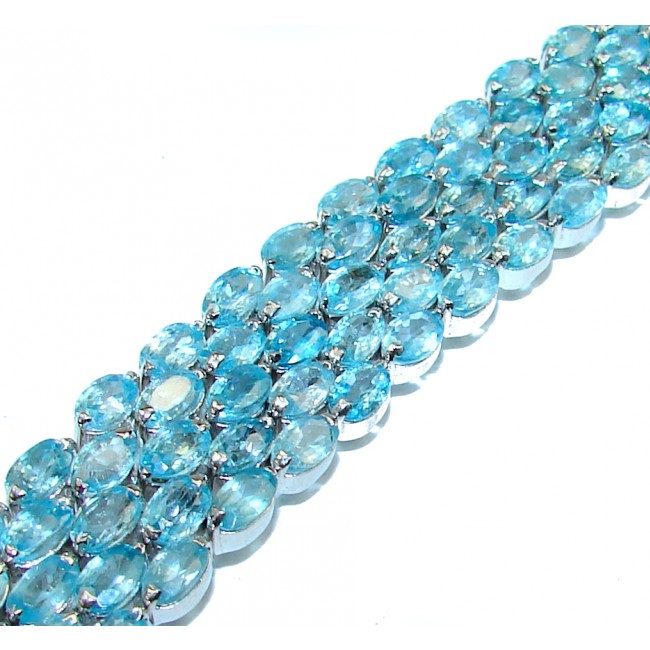 authentic Swiss Blue Topaz .925 Sterling Silver handcrafted Statement Bracelet