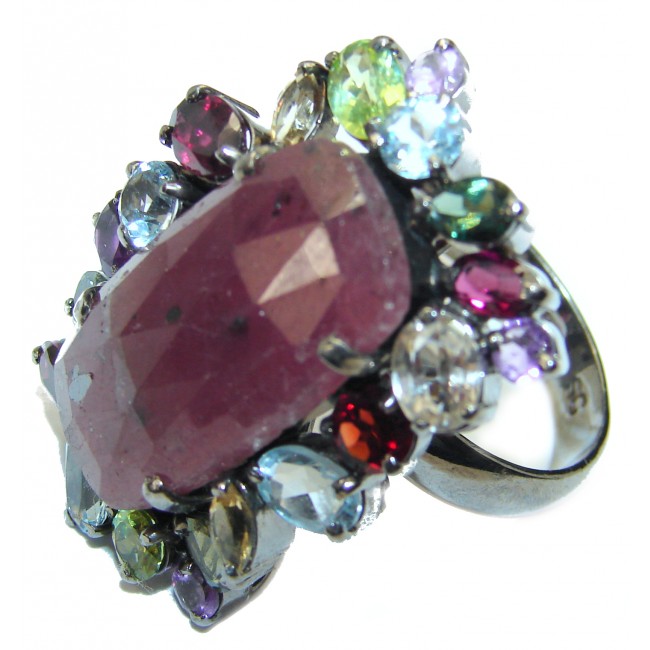 Royal quality 20.8 carat unique Ruby black rhodium over.925 Sterling Silver handcrafted Ring size 8