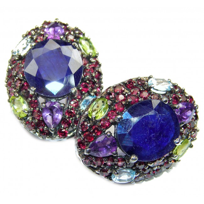 Magnificent Authentic Sapphire black rhodium over .925 Sterling Silver handcrafted Earrings
