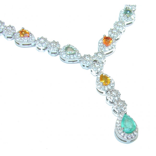 Magnificent Jewel authentic multicolor Sapphire 14K white Gold over .925 Sterling Silver handcrafted necklace