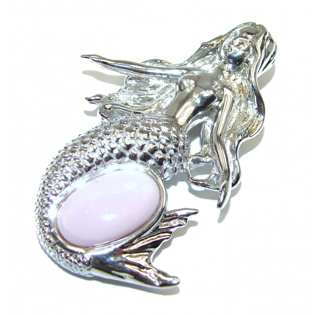 Swimming Mermaid Natural Pink Opal .925 Sterling Silver Pendant