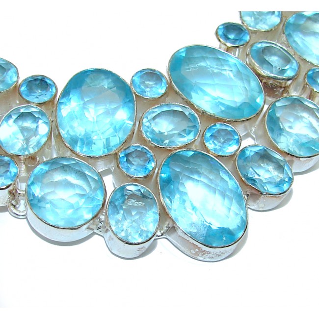 Ocean Halo Swiss Blue Topaz .925 Sterling Silver handmade necklace