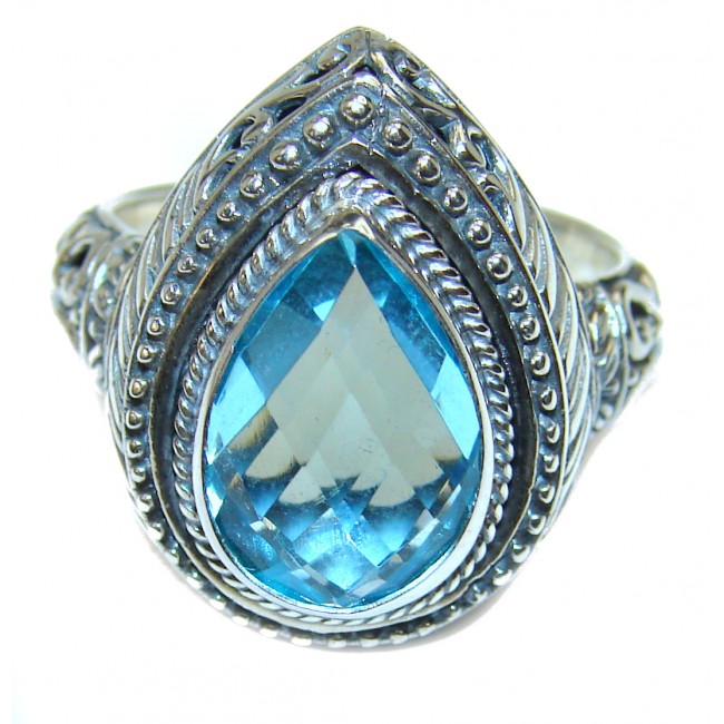 Swiss Blue Topaz .925 Sterling Silver handmade Ring size 9 1/4