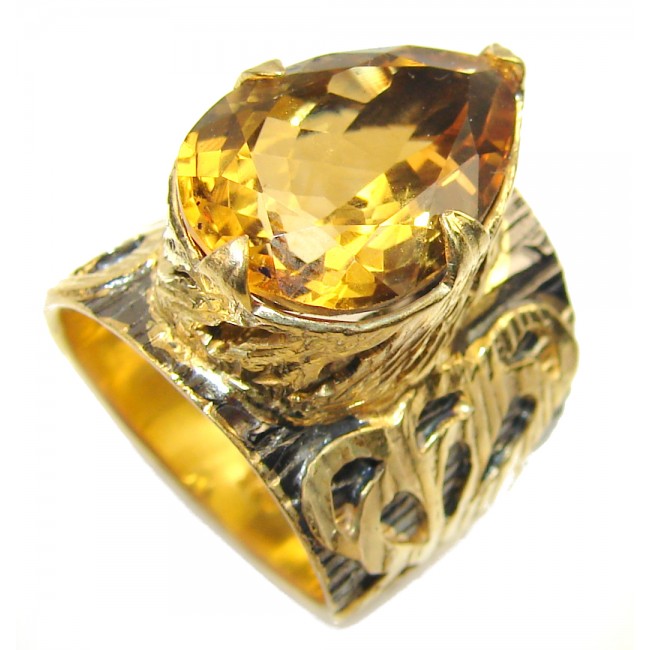 Luxurious Style Natural Citrine .925 Sterling Silver handmade Cocktail Ring s. 7 1/4