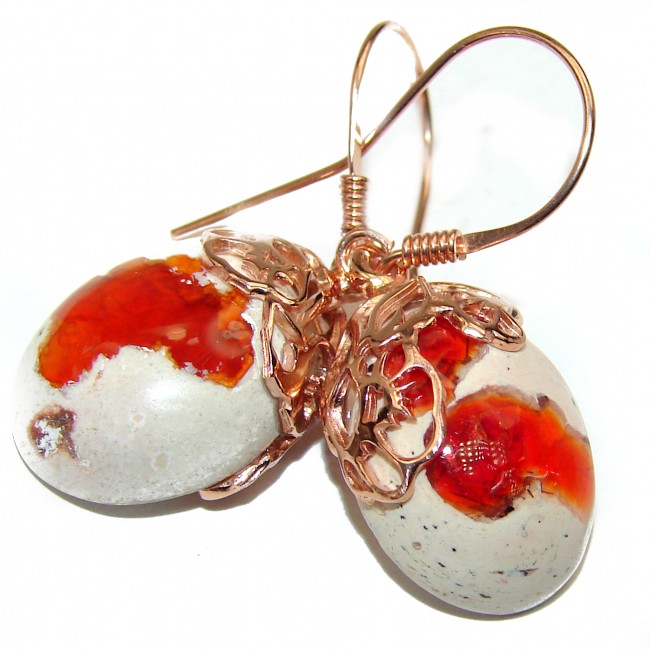 Vintage Style Authentic Mexican Fire Opal 14K Gold over .925 Sterling Silver handcrafted earrings