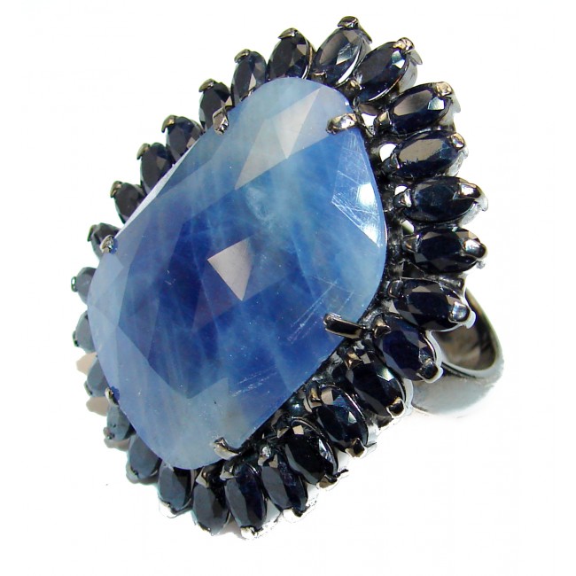 Incredible 20.85 carat authentic Sapphire .925 Sterling Silver handmade large Ring size 8