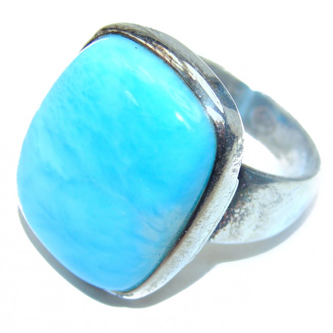 15.6 carat Larimar .925 Sterling Silver handcrafted Ring s. 7 1/4