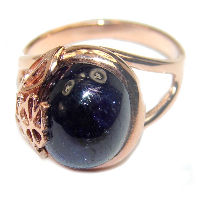 Royal quality unique Blue Sapphire 14K Gold over .925 Sterling Silver handcrafted Ring size 8