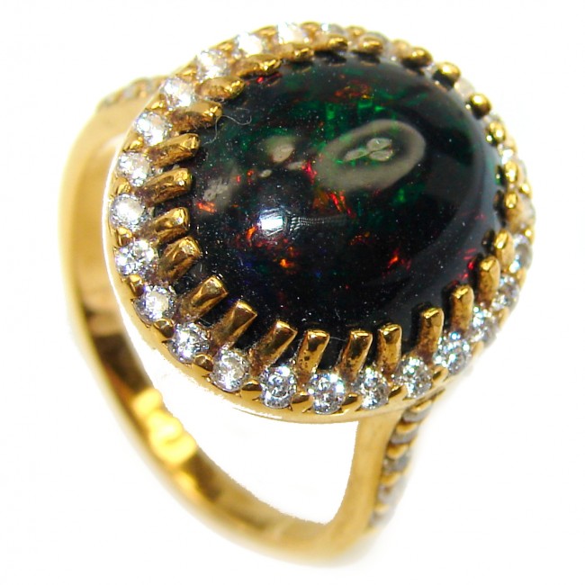 Vintage Design 8.2ctw Genuine Black Opal 14K Gold over .925 Sterling Silver handmade Ring size 7 1/2
